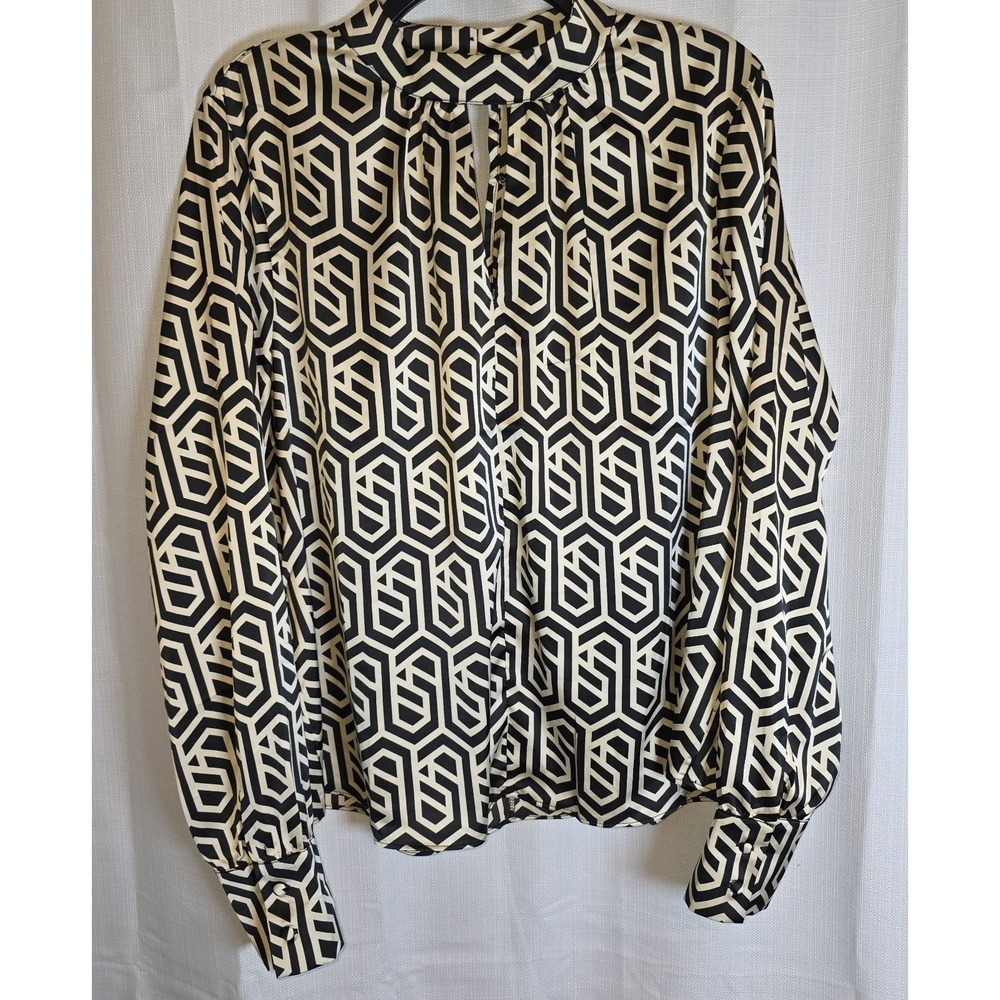 Melloday Anthropologie Size L Geometric Print Long Sleeved Blouse‎